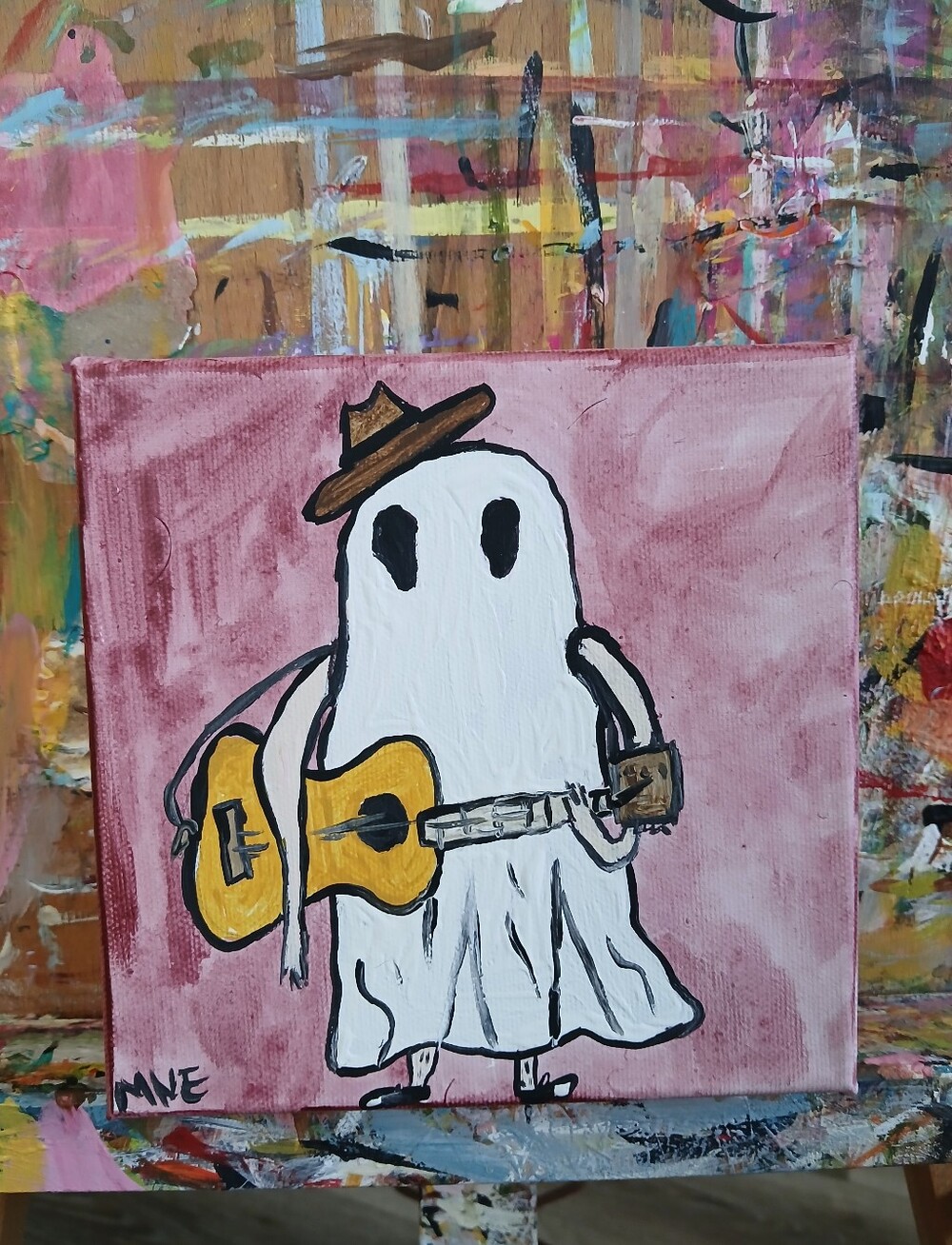 Ghost Playing Guitar Painting Folk Art